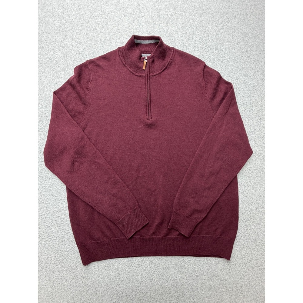 Nordstrom Men's Shop Sweater Mens Large Red Merino Wool 1/4 Zip Pullover